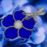 Glass Cover- Flower with Dragonfly, Blue